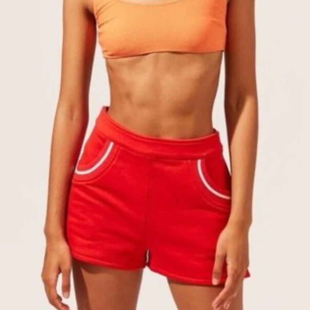 SOLID & STRIPED Red Athletic High-Waist Shorts with White Trim